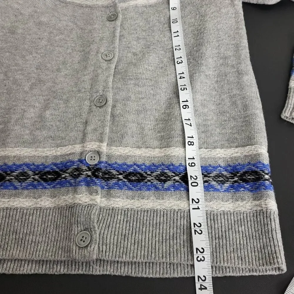 Talbots Womens Lambswool Fair Isle Cardigan Sweater XS Petite Gray Nordic Cozy